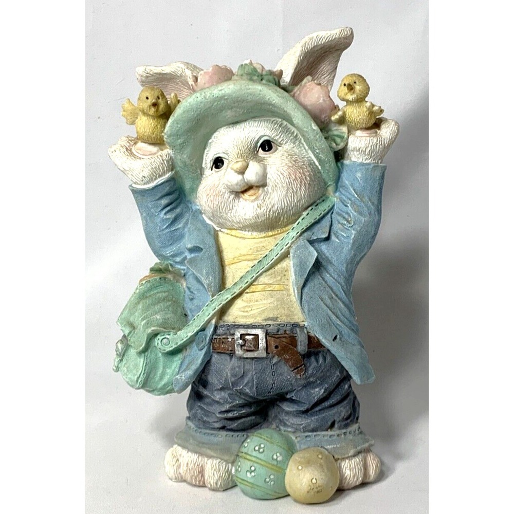 Easter Bunny Figurine Vintage Resin Rabbit Eggs Chicks Spring Decor 8.5" tall